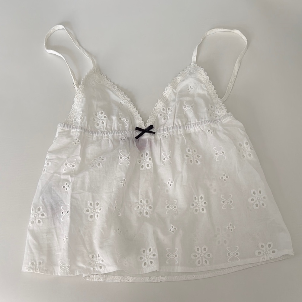 Edikted White Eyelet Lace Trim Cami Top
